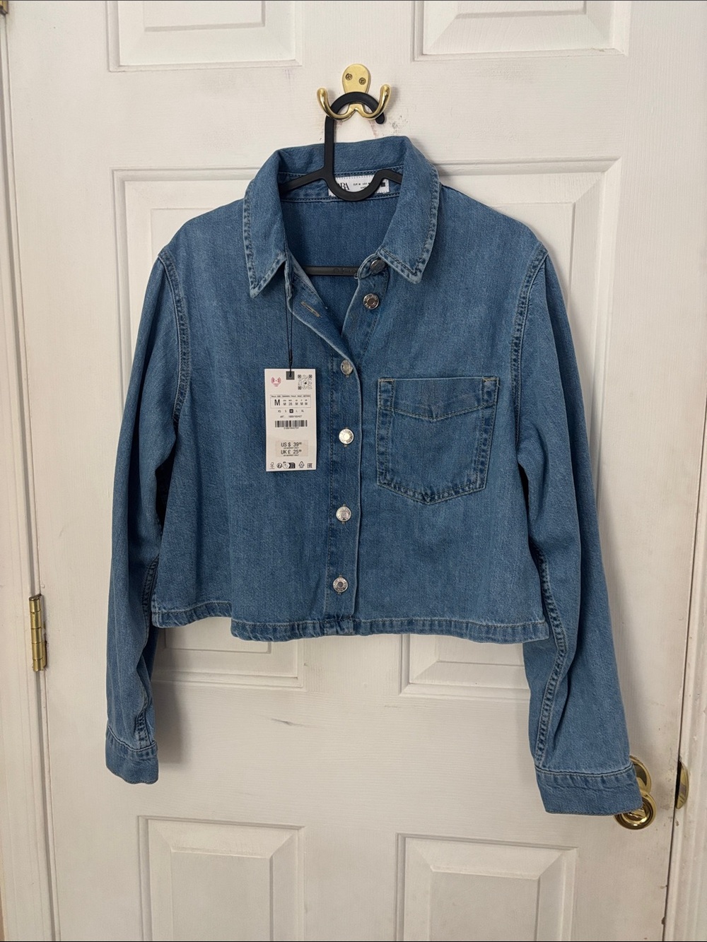 Zara Light Blue Cropped Denim Jacket